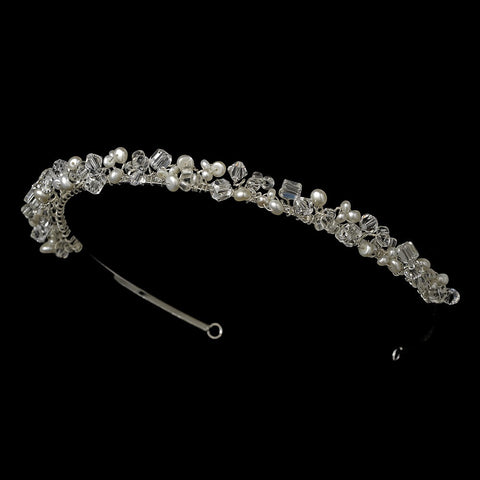 * Bridal Wedding Headband with Freshwater Pearl & Swarovski Crystal Bead Accents 7029