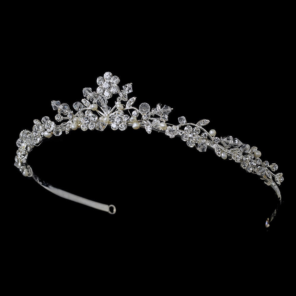 * Swarovski Crystal and Freshwater Pearl Bridal Wedding Tiara HP 7051