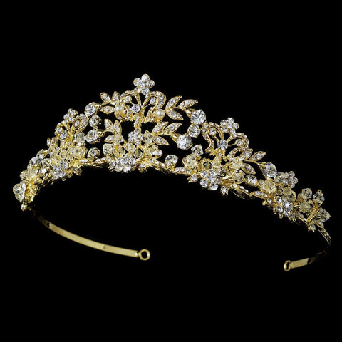 Golden Crystal Bridal Wedding Tiara with Pearl Accents HP 7102