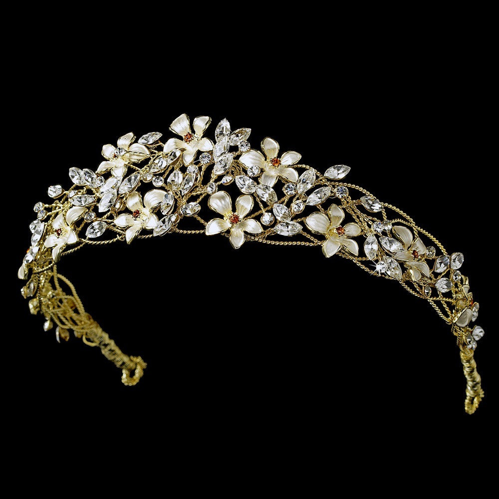 * Exquisite Gold Floral Flexable Bridal Wedding Tiara HP 7329