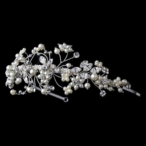 Ivory Pearl & Crystal Accented Side Bridal Wedding Tiara 751