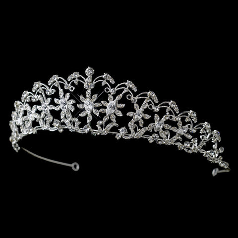 * Silver Clear Rhinestone Sun Floral Bridal Wedding Tiara Headpiece 757