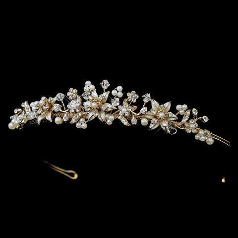 * Gold Ivory Pearl Starfish Bridal Wedding Tiara Headpiece 7762