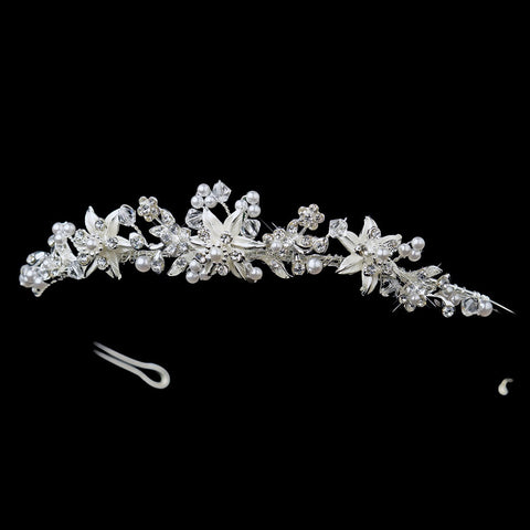 * Silver White Pearl Starfish Bridal Wedding Tiara Headpiece 7762