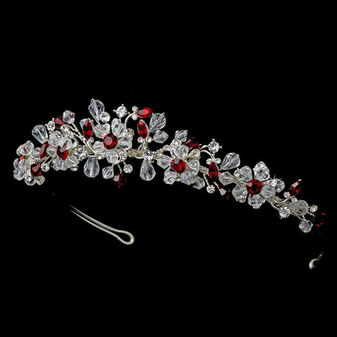 Silver Red Bridal Wedding Headband Headpiece 8003