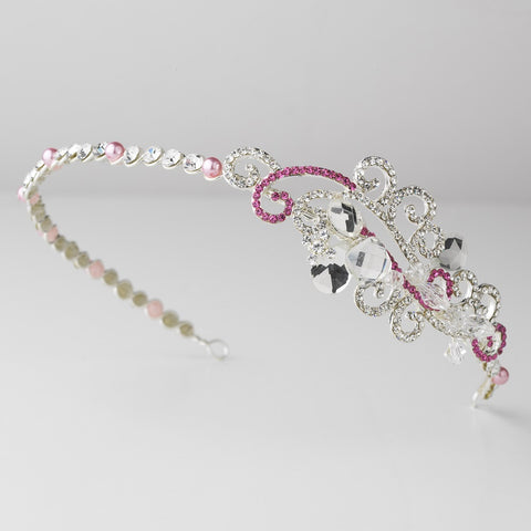 Pink Crystal Bridal Wedding Tiara Bridal Wedding Headband with Side Ornament HP 8101