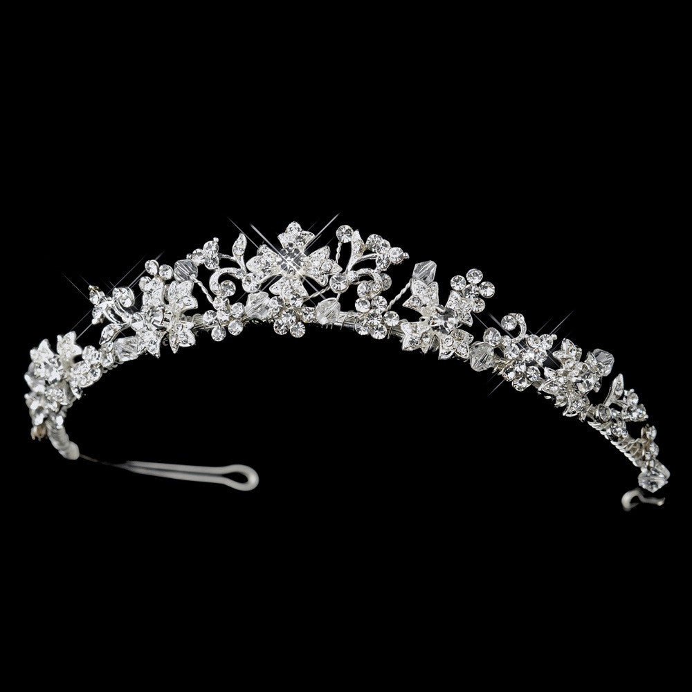 * Silver Austrian Crystal Floral Bridal Wedding Tiara Headpiece 8176