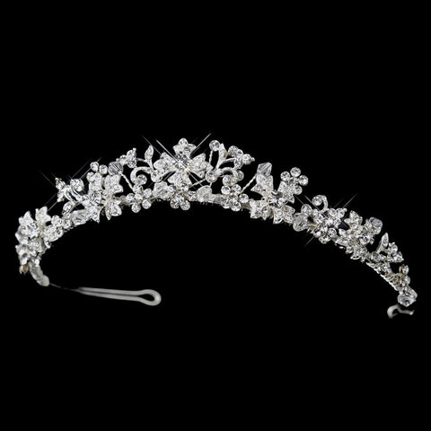 * Silver Austrian Crystal Floral Bridal Wedding Tiara Headpiece 8176