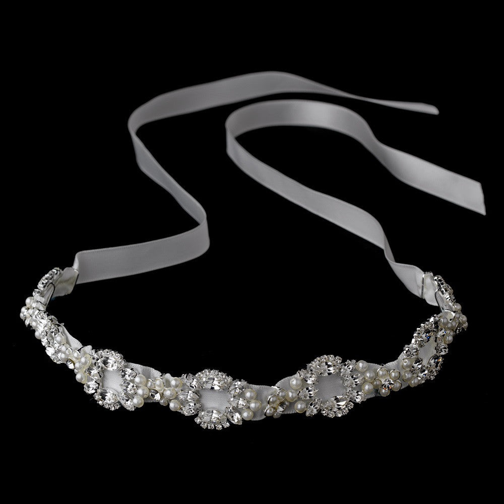 * Pearl Ribbon Style Bridal Wedding Headband HP 8207 White