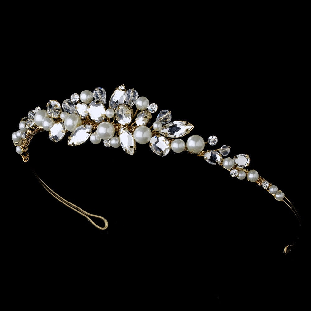 Headpiece 8234 Gold Ivory Clear w/ Natural Pearl