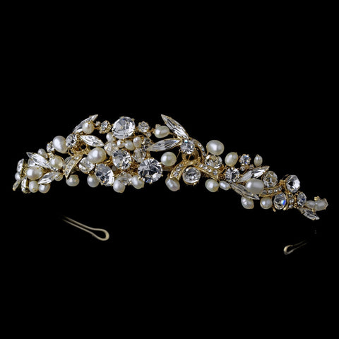 Stunning Gold Crystal & Pearl Bridal Wedding Tiara HP 8236