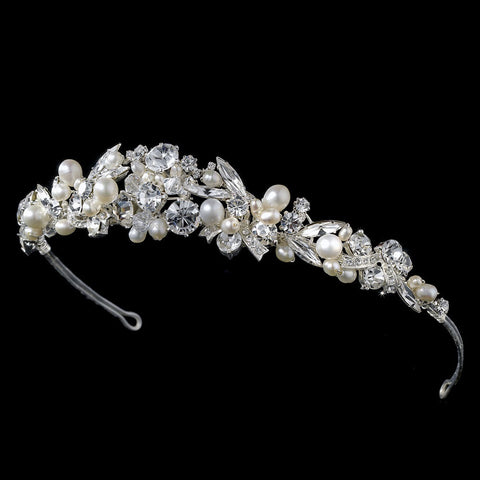 Silver and Ivory Pearl Bridal Wedding Tiara HP 8236