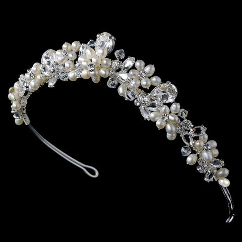 Silver Freshwater Pearl Bridal Wedding Tiara HP 8255