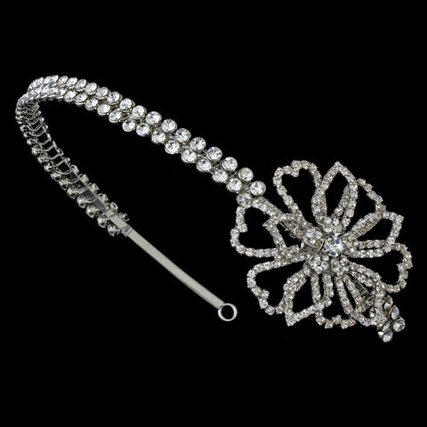 Antique Silver Crystal Flower Headpiece HP 8291