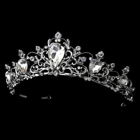 Antique Rhodium Silver Bridal Wedding Tiara Clear Headpiece 8329
