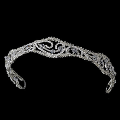 * Eloquent Silver Modern Rhinestone Swirl Bridal Wedding Headband - HP 8332