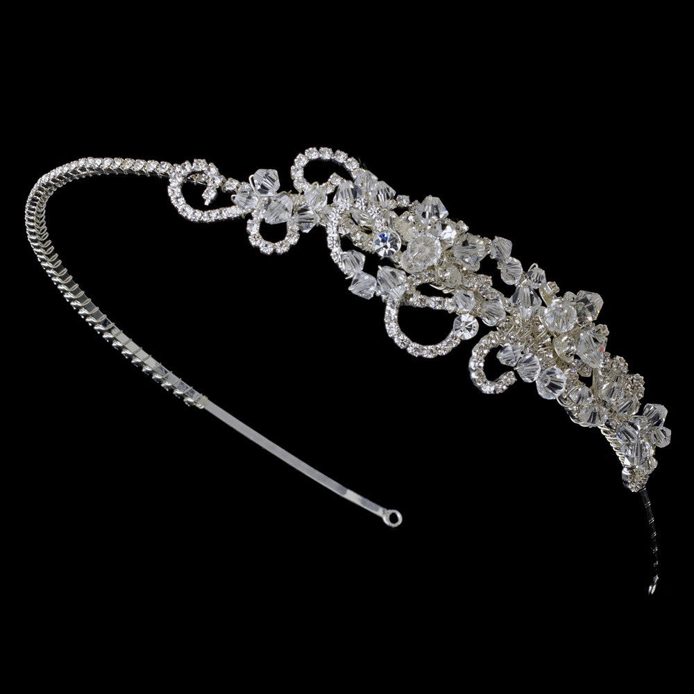 Silver Swarovski Rhinestone Flower Cluster Bridal Wedding Headband - HP 8347