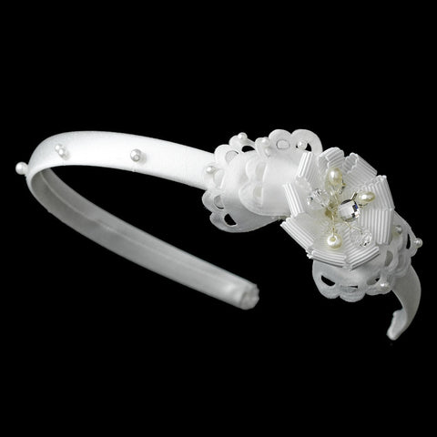 * Ivory Bridal Wedding Headband with Flower Side Accent HP 8392