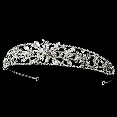 * Fabulous Silver Clear Crystal Floral Bridal Wedding Headband 84155