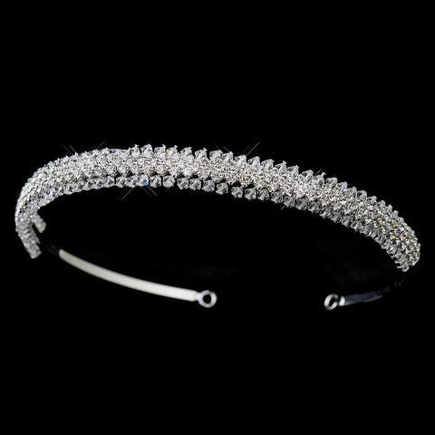 Silver Clear Swarovski Crystal & Rhinestone Bridal Wedding Side Accented Headpiece 8431