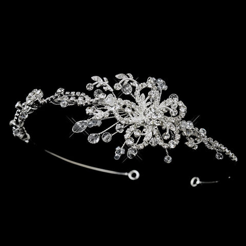 * Silver Clear Swarovski Crystal & Rhinestone Floral Bridal Wedding Headband Headpiece 8432