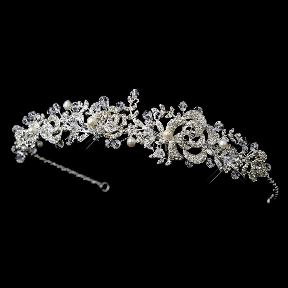 Antique Silver Freshwater Pearl & Crystal Bead Swirl Bridal Wedding Headband Headpiece 860