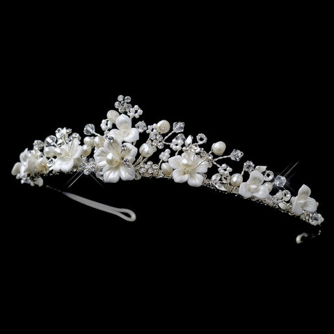 * Silver Freshwater Pearl, Swarovski Crystal Bead & Rhinestone Bridal Wedding Tiara Headpiece 9015