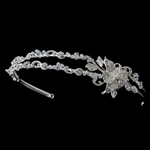 * Silver Clear Crystal Flower Headpiece HP 903