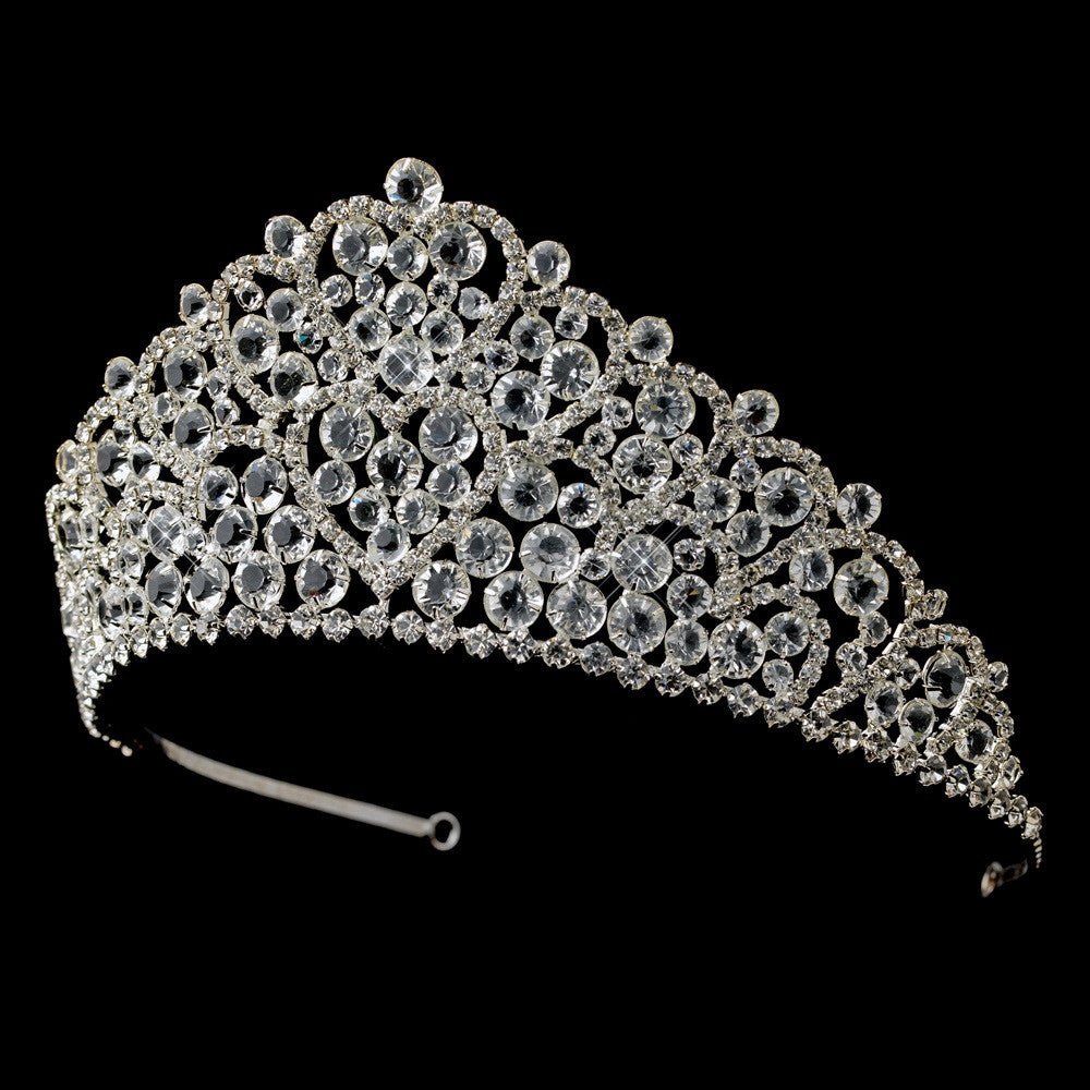 Silver Clear Crystal and Rhinestone Heart Bridal Wedding Tiara Headpiece 920