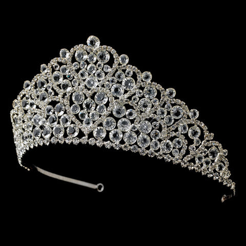 Silver Clear Crystal and Rhinestone Heart Bridal Wedding Tiara Headpiece 920