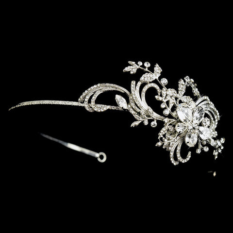 Antique Silver Side Accented Crystal Bridal Wedding Flower Headpiece Headpiece 924