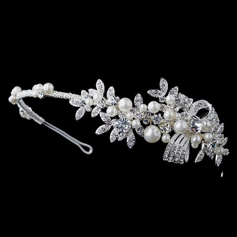 Antique Silver Crystal Pearl Bridal Wedding Headpiece HP 939