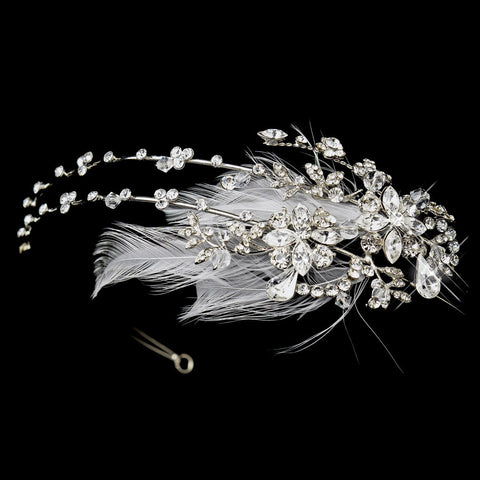 Antique Silver Crystal Feather Bridal Wedding Headpiece Headpiece 951