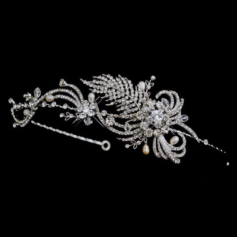 Antique Silver Crystal & Pearl Bridal Wedding Headpiece Headpiece 952