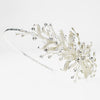 Silver Floral Vine Side Accented w/ Crystal Bead & Rhinestone Bridal Wedding Headband Headpiece 9606