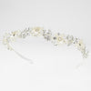 Diamond White Resin Flower Pearl & Crystal Bridal Wedding Headband in Silver 9619