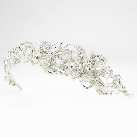 Silver Clear Swarovski Crystal Bead & Rhinestone Side Accented Bridal Wedding Headband Headpiece 9629
