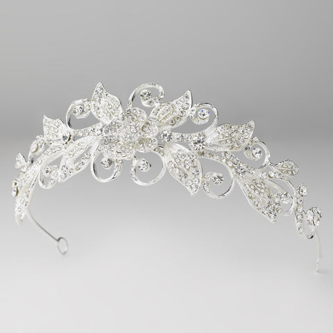 Silver Clear Rhinestone Floral Swirl Leaf Bridal Wedding Tiara Headpiece 9701