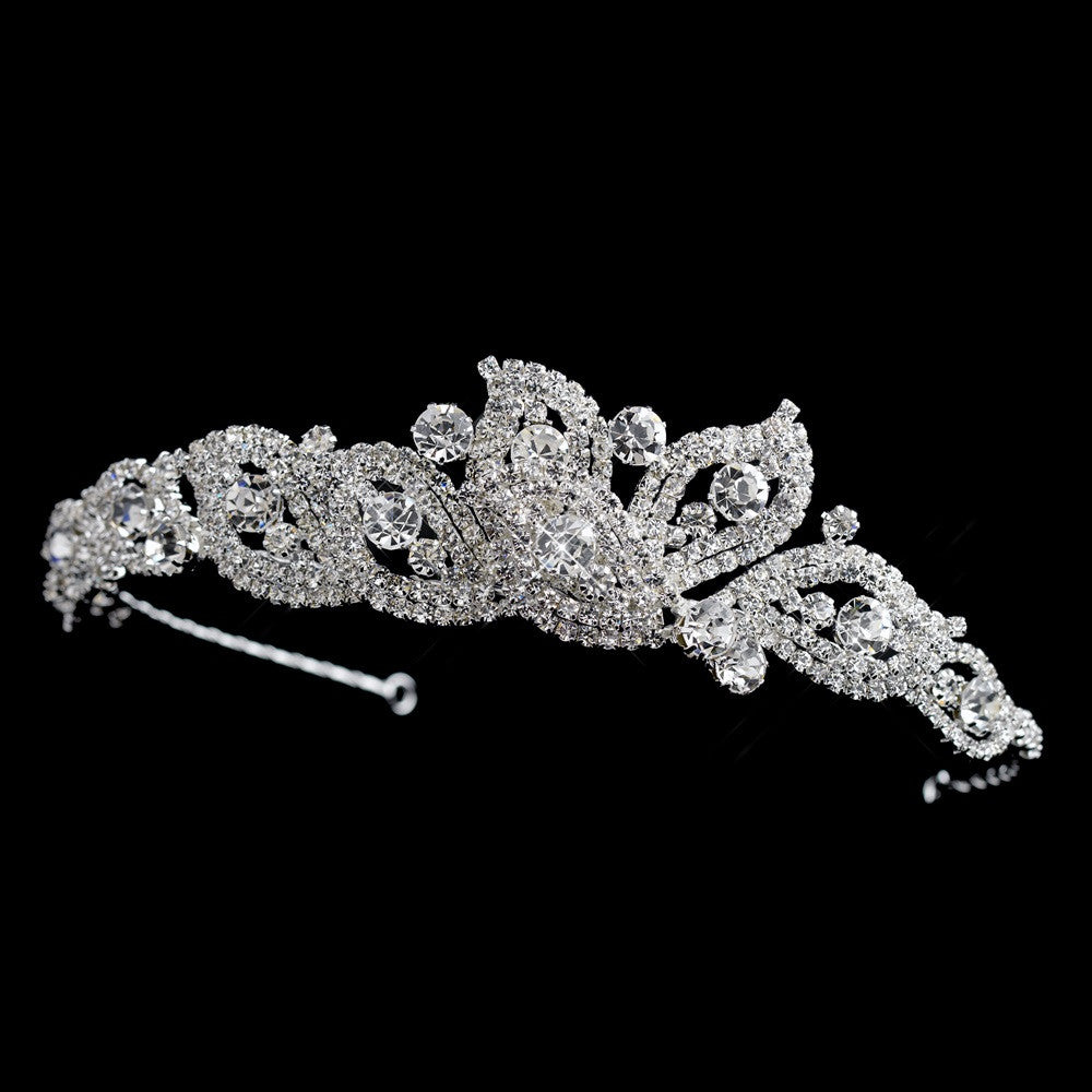 Silver Clear Rhinestone Petal Side Accented Bridal Wedding Headband Headpiece 9704