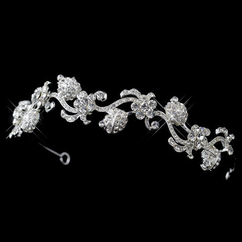 Silver Clear Rhinestone Floral Rose Bud Swirl Bridal Wedding Headband Headpiece 9708