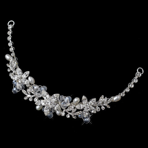Silver Freshwater Pearl, Swarovski Crystal Bead & Rhinestone Headpiece 9734