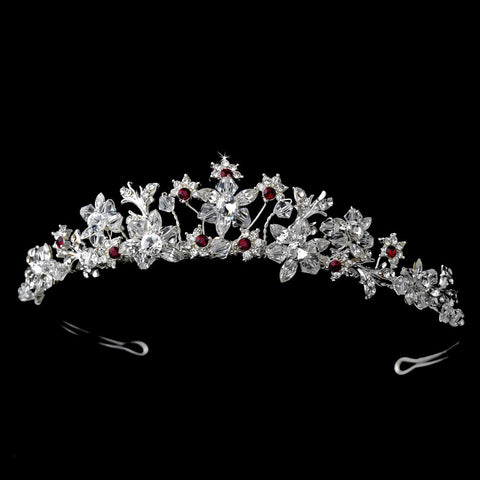 Captivating Silver Clear & Red Crystal Bridal Wedding Tiara Headpiece 9782