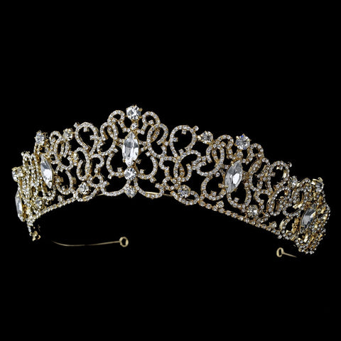 * Majestic Gold Clear Crystal Bridal Wedding Tiara Headpiece 9829