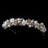 Gold Champagne Pearl & Swarovski Crystal Bead Ceramic Flower Bridal Wedding Headband 9842 & Jewelry 7305 Set
