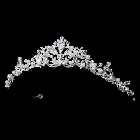 Silver White Pearl Floral Bridal Wedding Tiara Headpiece 9988