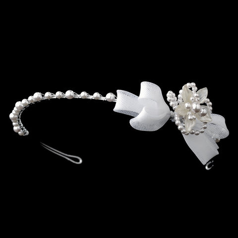 Children's White or Ivory Flower Bow Bridal Wedding Headband HP C 7589