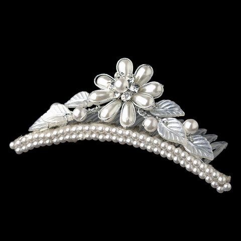 Child's Silver White Pearl Flower Headpiece 854 w/ Leaves