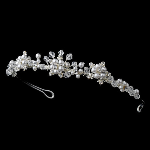 Silver Rhinestone & White Pearl Flowergirl Headpiece HPC 9322