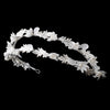 Diamond White Floral Double Roman Bridal Wedding Headband w/ Fabric Petals, Silver Leaves & Pearls