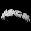 Silver Floral Bridal Wedding Headband w/ Diamond White Lace Tulle Petals & Rhinestones